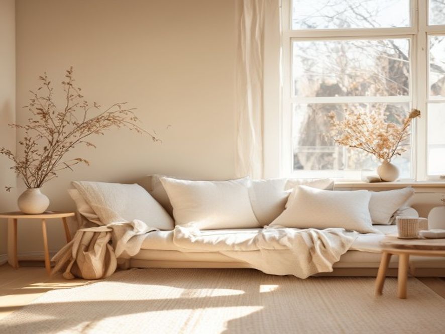 Peaceful home interior with comfortable seating and soft natural lighting